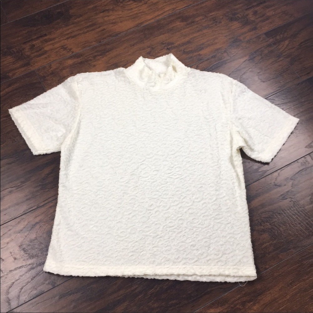 Vintage | Cream White Velvet Turtleneck T-shirt